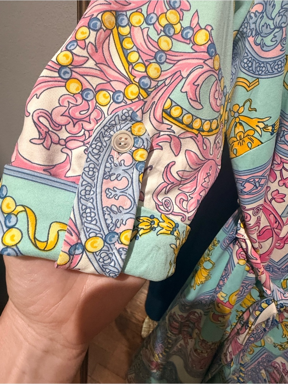 J. McLaughlin Paisley Block-Print Shirt Midi Dress in Pink, Blue and Yellow - Picture 4 of 4